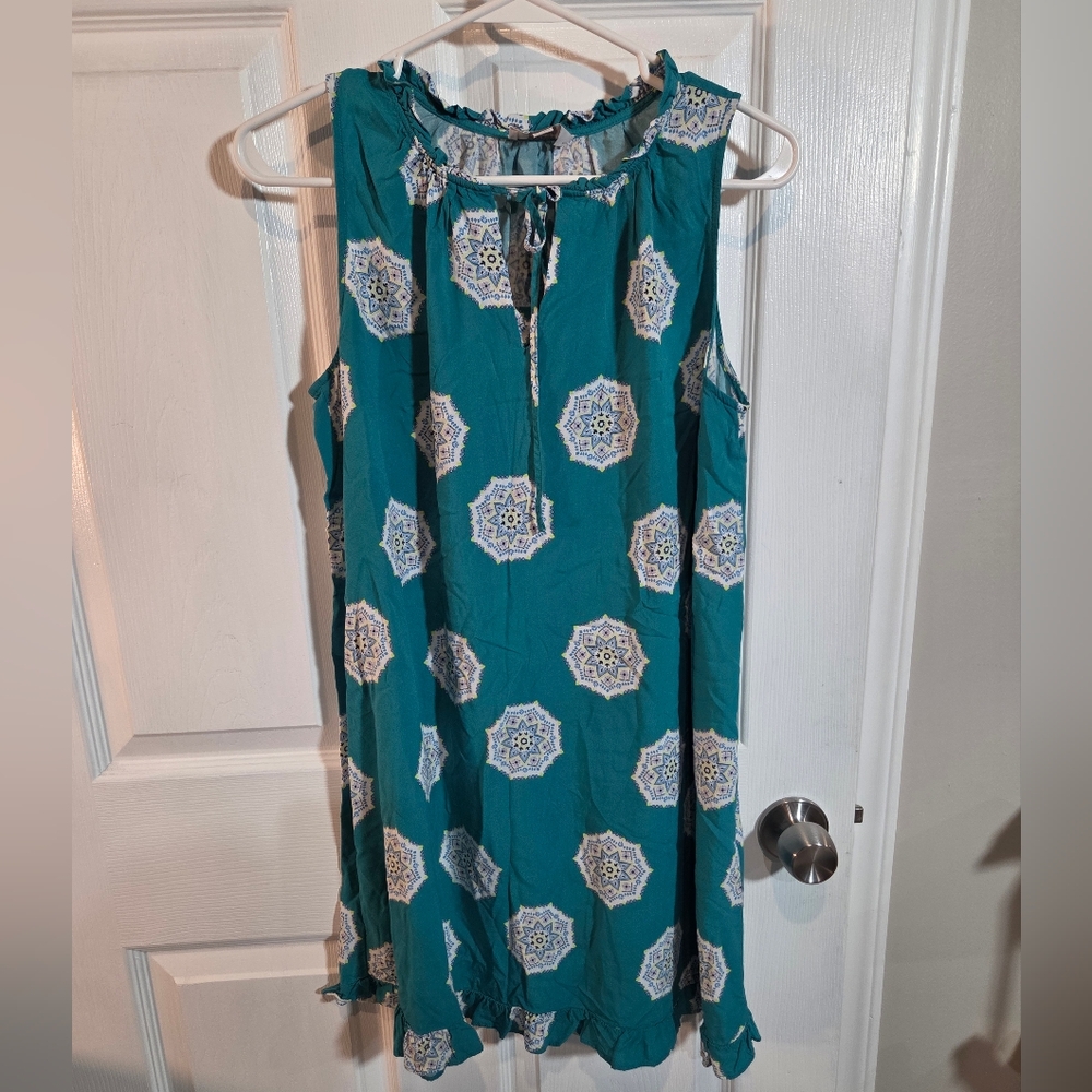 LOFT Teal Medallion Sleeveless Midi Dress